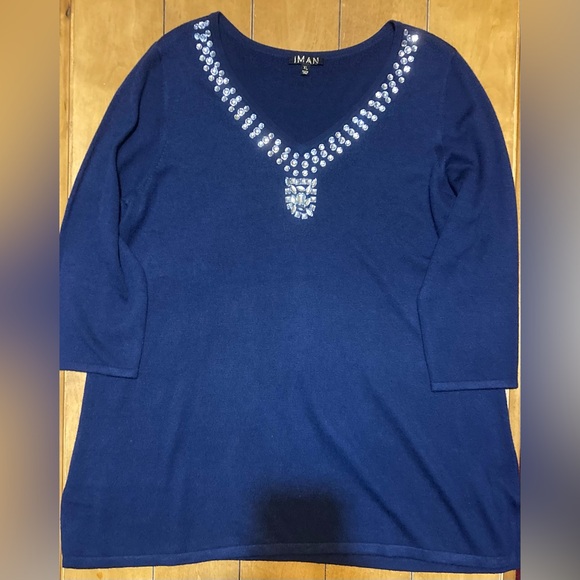 NWOT Ladies Size XL Iman Rhinestone Blouse Tunic - Picture 2 of 15